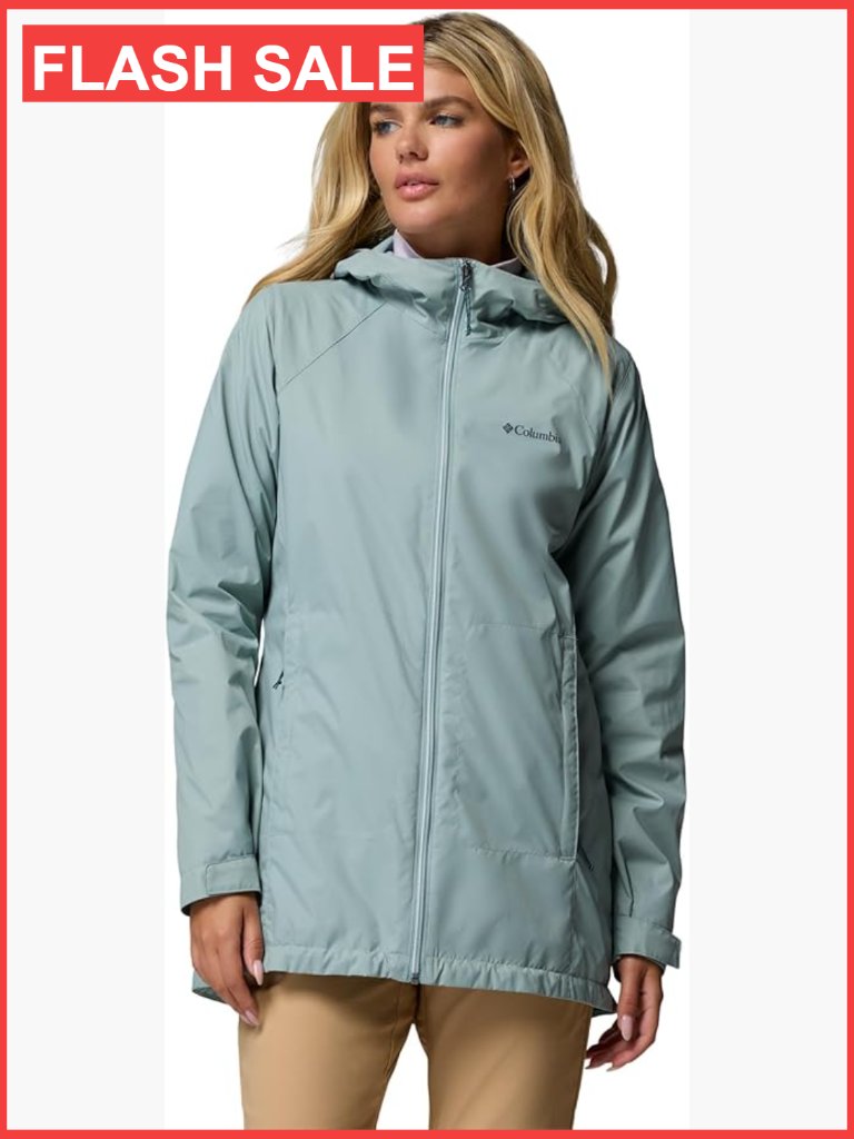 Water Repellent Raincoat With Adjustable Hood And Zip Pockets